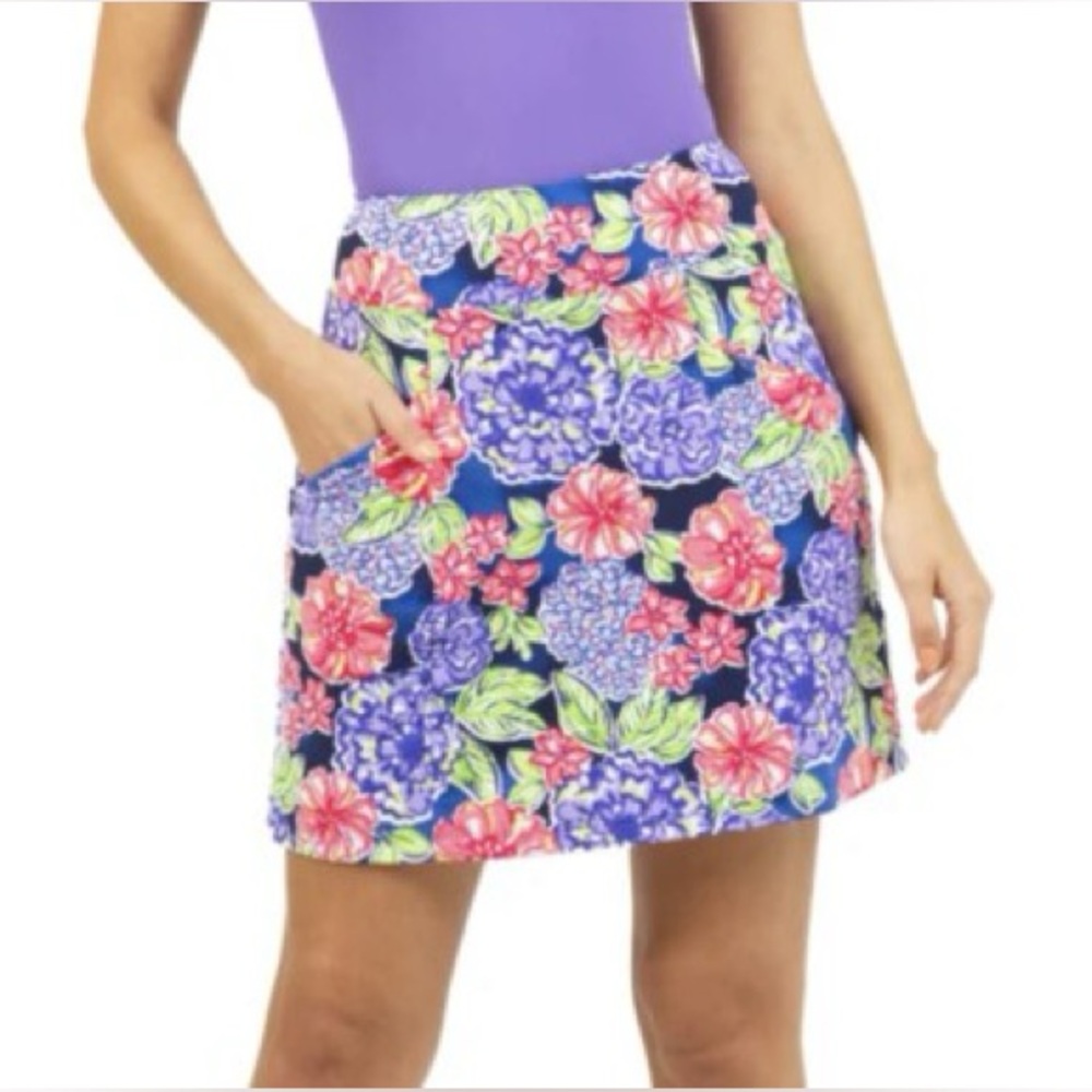 Ibkul Larisa Pull On Printed Skort Skirt Floral Navy Multi Red Purple Large L